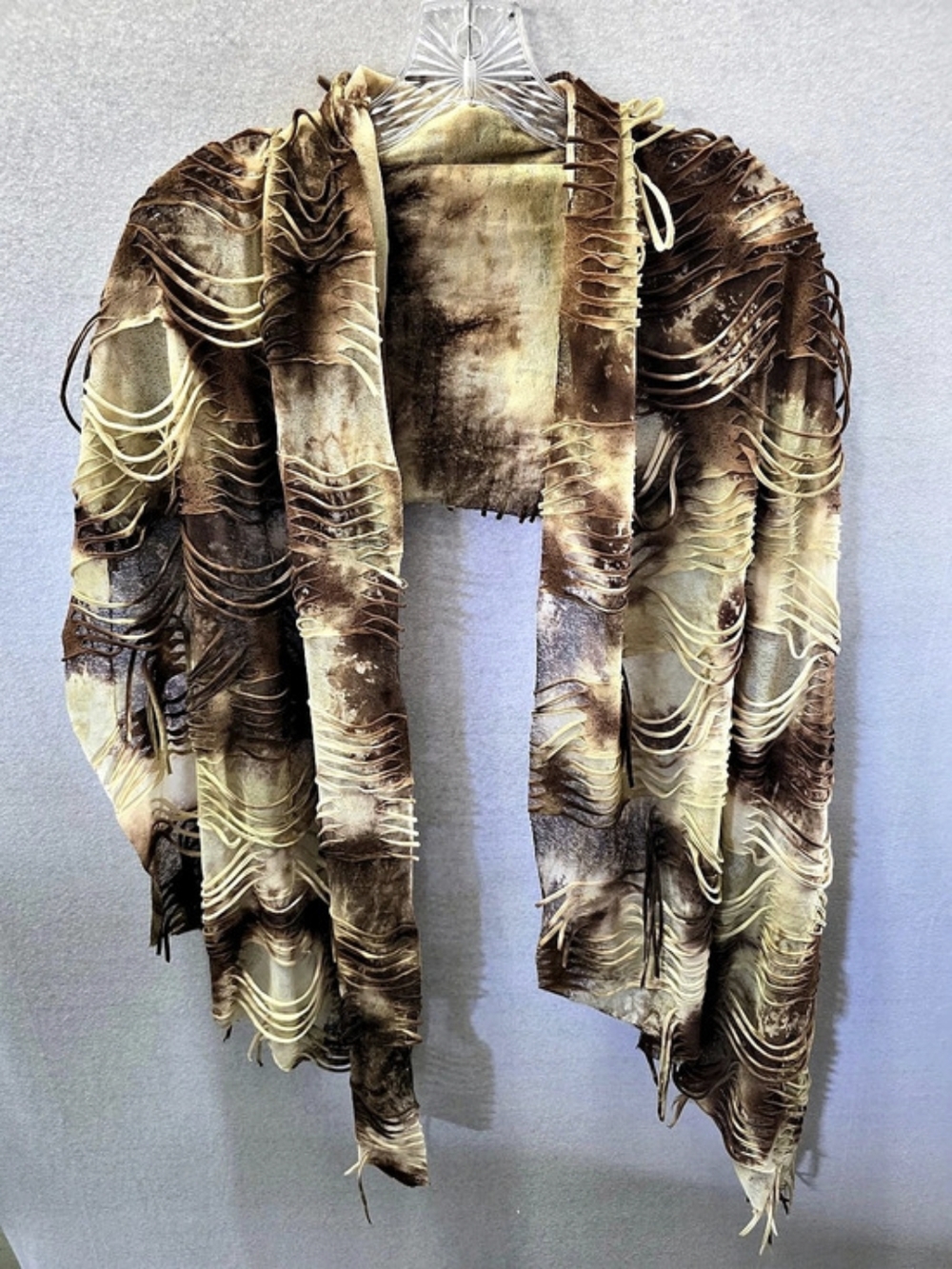 W2O Abstract Fringe Scarf in Brown & Yellow Like New